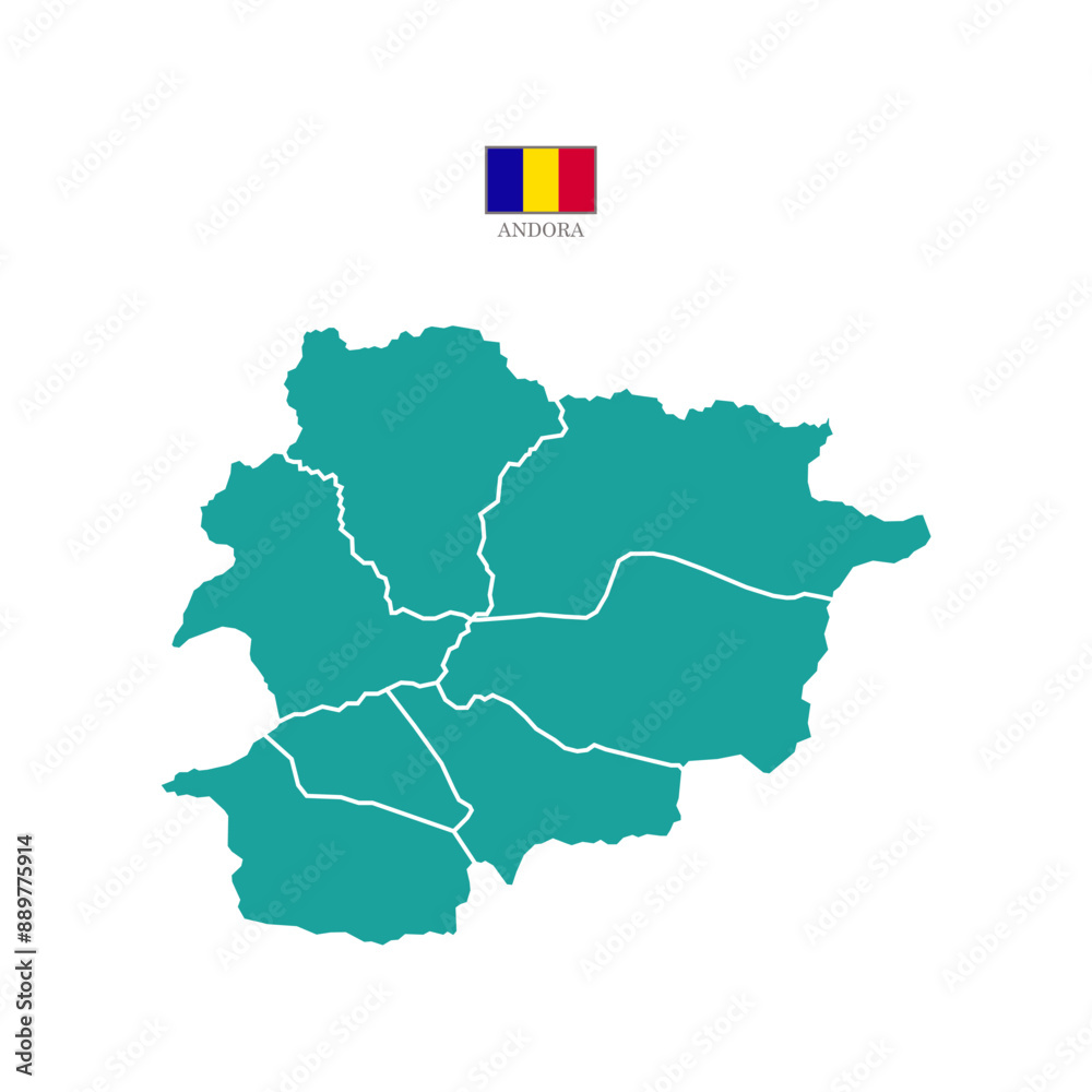 Obraz premium Silhouette and colored (turquoise) andorra map vector illustration map Europe