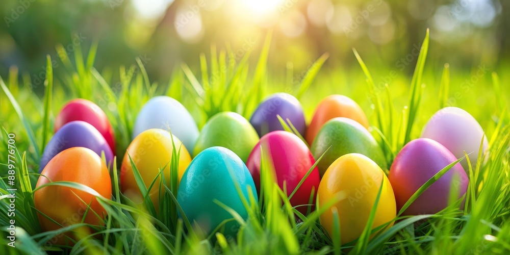 Colorful Easter eggs hidden in lush green grass , Easter, eggs, hunt, spring, holiday, decoration, vibrant, colorful Colorful Easter eggs hidden in lush green grass , Easter, eggs, hunt, spring, holiday, decoration, vibrant, colorful