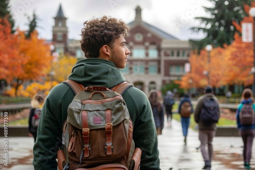 Black college student going back to school with crowd of students
