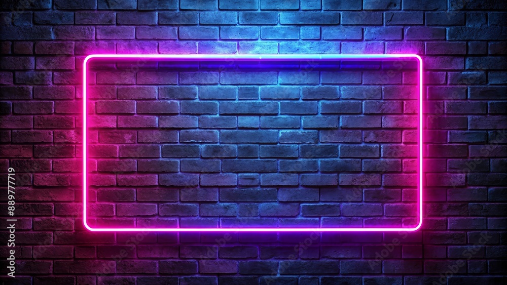 Neon light rectangle on brick wall in dimly lit room, creating moody ambiance, neon, light, rectangle, brick wall Neon light rectangle on brick wall in dimly lit room, creating moody ambiance, neon, light, rectangle, brick wall