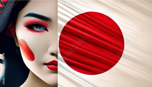 Japanese flag and Japanese woman photo