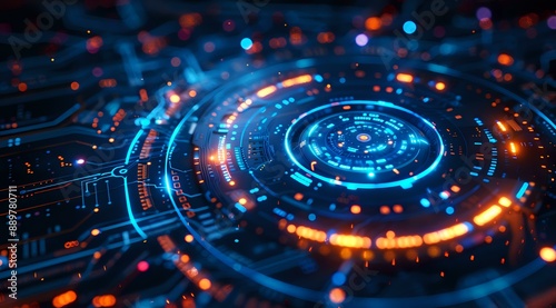 Wallpaper Mural A captivating image of a futuristic digital interface with glowing blue and orange elements, perfect for technology, sci-fi, and innovation-themed projects. Torontodigital.ca