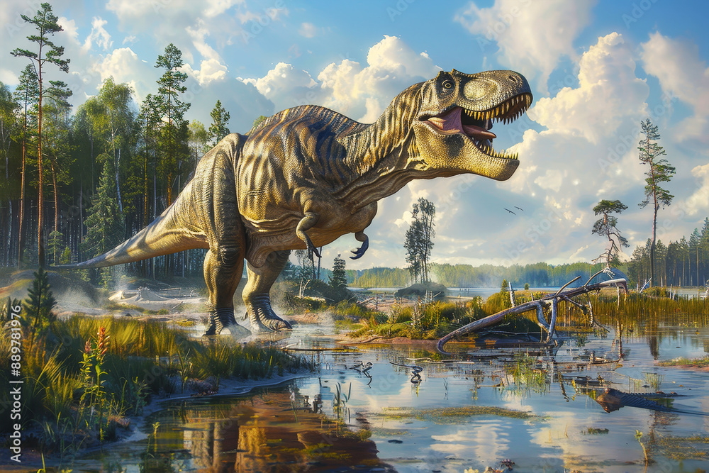 Dinosaurs like t rex,pterodactyl,triceratops,stegosaurus,velociraptor,ichthyosaur in natural habitat Dinosaurs like t rex,pterodactyl,triceratops,stegosaurus,velociraptor,ichthyosaur in natural habitat