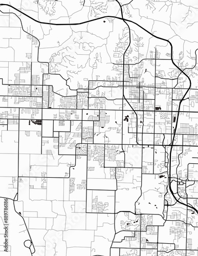 Minimalist white map of Bentonville, Arkansas – A modern map print highlighting infrastructure of the city, useful for tourism purposes
 photo