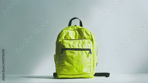 A bright lime green backpack, perfect for school or casual use. photo