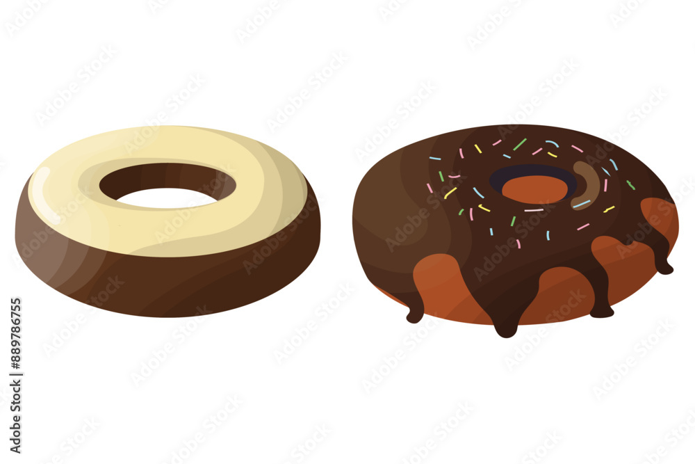 Donuts. Round buttery sweet pastries decorated with confectionery pamada. Delicious national American dessert. Donuts. Round buttery sweet pastries decorated with confectionery pamada. Delicious national American dessert.