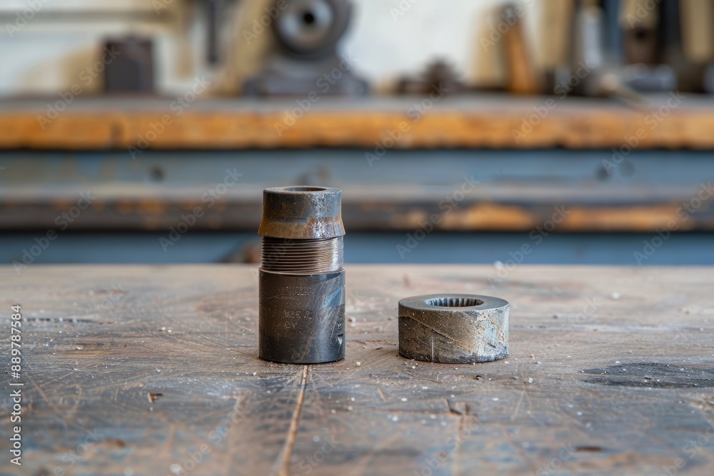Worn-Out vs. New Carbide Cutting Insert on Workbench with Precision Tools in Professional Workshop Worn-Out vs. New Carbide Cutting Insert on Workbench with Precision Tools in Professional Workshop
