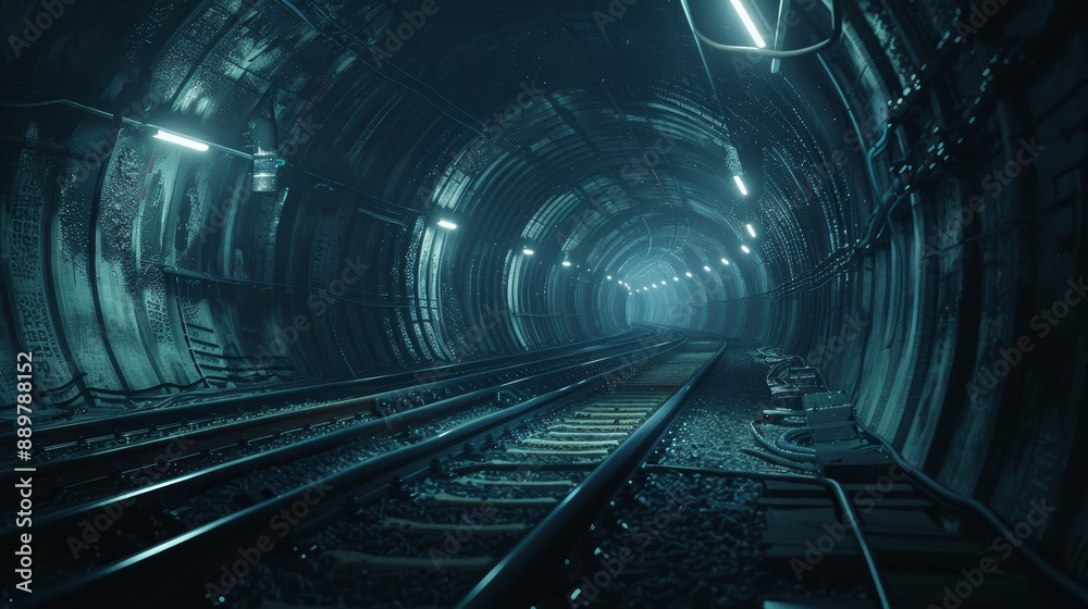 Fototapeta premium Historic Subway Tunnel Underground View Showcasing Engineering Marvels for Architecture and Design