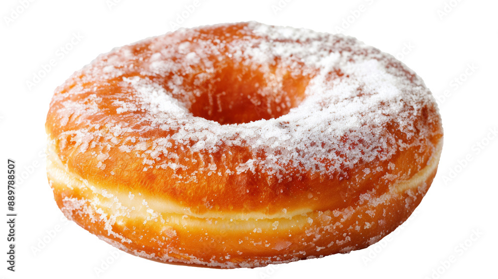 A single glazed donut covered in powdered sugar isolated on transparent background A single glazed donut covered in powdered sugar isolated on transparent background