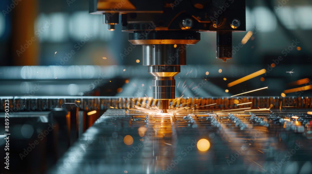 CNC machine operating with precision, metal being cut and sparks flying, highlighting advanced manufacturing technology. CNC machine operating with precision, metal being cut and sparks flying, highlighting advanced manufacturing technology.