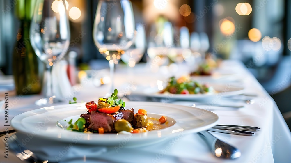 Beautifully plated gourmet food dishes on a pristine white tablecloth, highlighting culinary artistry. 32k, full ultra HD, high resolution Beautifully plated gourmet food dishes on a pristine white tablecloth, highlighting culinary artistry. 32k, full ultra HD, high resolution