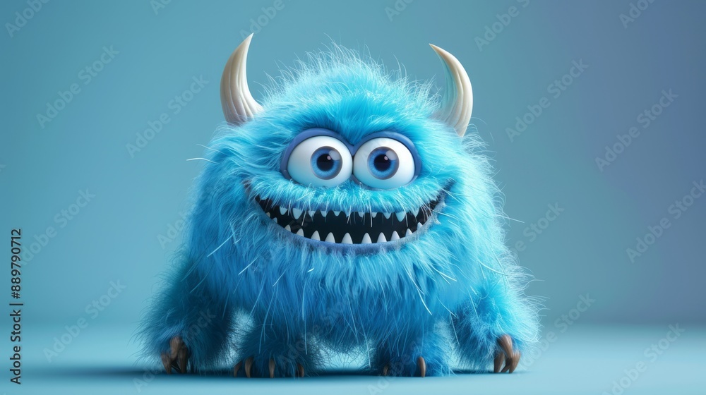 Obraz premium Cute 3D cartoon monster with colorful background. This character could be related to animation, children’s media, or character design.
