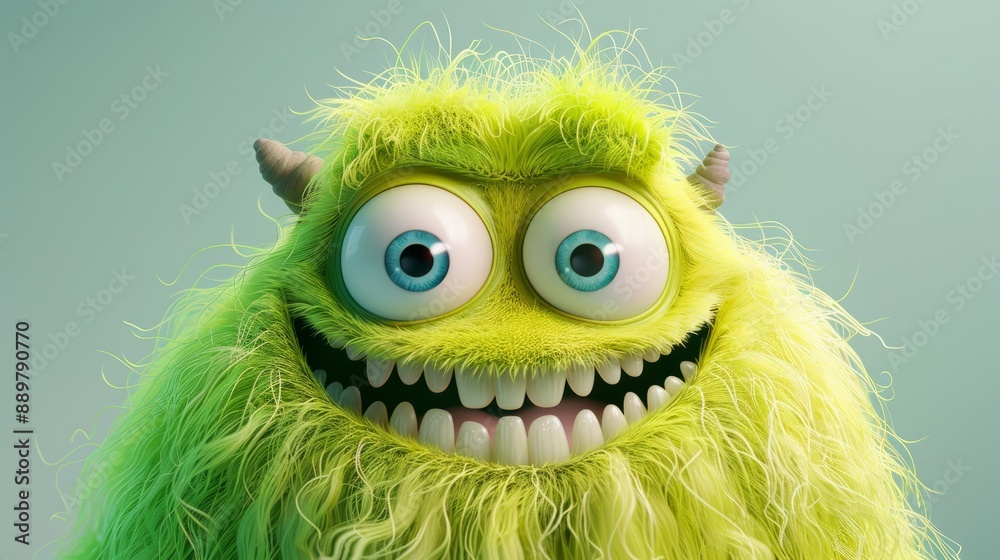 Cute 3D cartoon monster with colorful background. This character could be related to animation, children’s media, or character design.