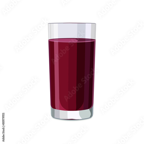 Full glass of pink juice isolated on white background. Vector illustration in flat style with drink. Clipart for card, banner, flyer, poster design