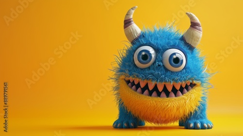 Cute 3D cartoon monster with colorful background. This character could be related to animation, children’s media, or character design.