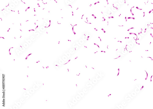 Obraz na płótnie Pink confetti, falling paper ribbons isolated on white background. Birthday party decoration. Vector illustration. w salonie