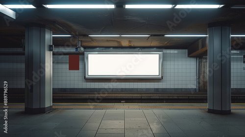 a blank poster in a subway station. Blank billboard on the platform ideal for advertising, creative advertising design. © Tanuha