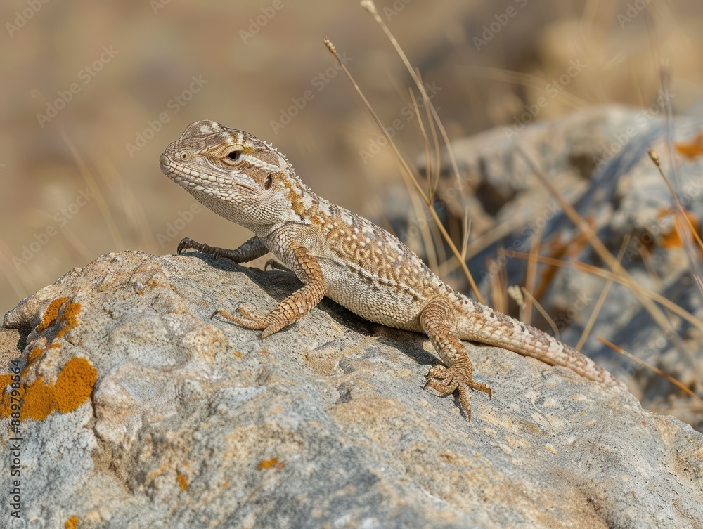 A Close-Up of a Desert Lizard Perched on a Rock, Showing Its Carnivorous Nature in a Natural Outdoor Setting, Wildlife Photography A Close-Up of a Desert Lizard Perched on a Rock, Showing Its Carnivorous Nature in a Natural Outdoor Setting, Wildlife Photography