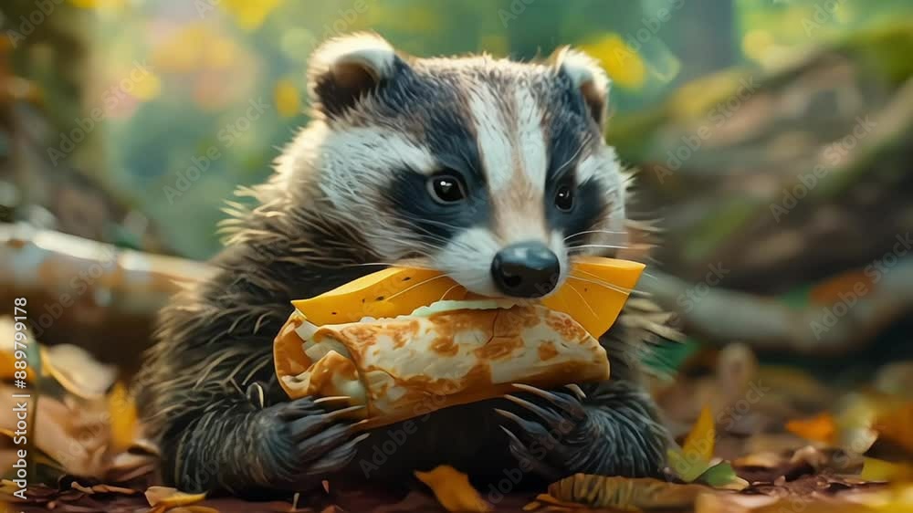 Outdoor photo of honey badger eating a taco