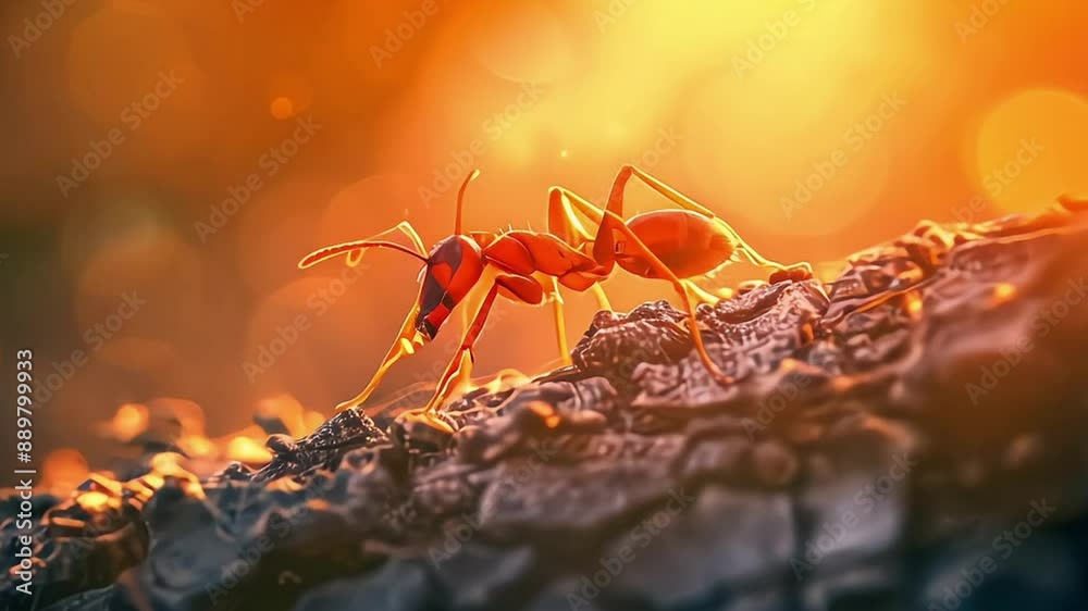 Nature's golden hour with an ant journeying through the wild beside a rustic log showcasing the spirit of exploration and discovery in a captivating natural environment Nature's golden hour with an ant journeying through the wild beside a rustic log showcasing the spirit of exploration and discovery in a captivating natural environment