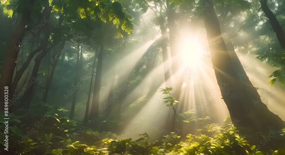 Beautiful magical sunrise in the forest The suns rays break through the trees in the fog The mystical nature of the rainforest 4k animation Beautiful magical sunrise in the forest The suns rays break through the trees in the fog The mystical nature of the rainforest 4k animation