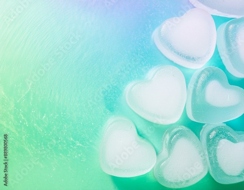 background with heart shape ice cubes