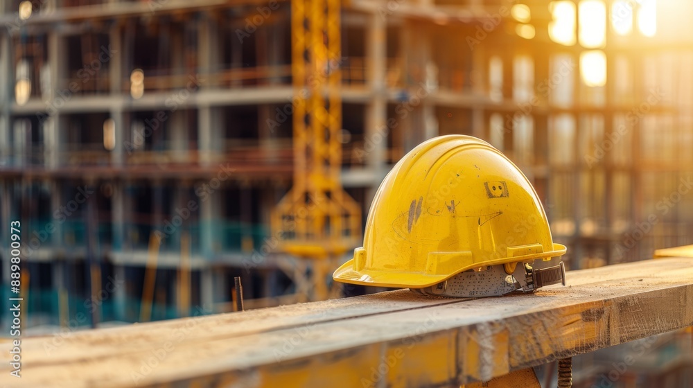 yellow worker's helmet in a construction yellow worker's helmet in a construction