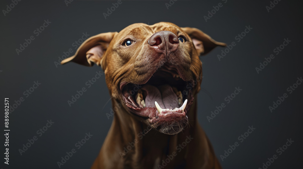 Brown Pit Bull Dog Portrait With Open Mouth and White Teeth Brown Pit Bull Dog Portrait With Open Mouth and White Teeth