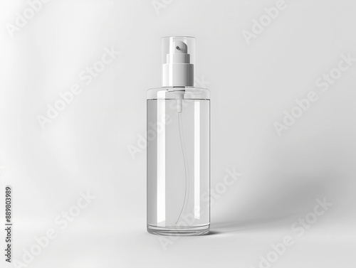 Single transparent glass cosmetic bottle mockup isolated on white background. AI generated