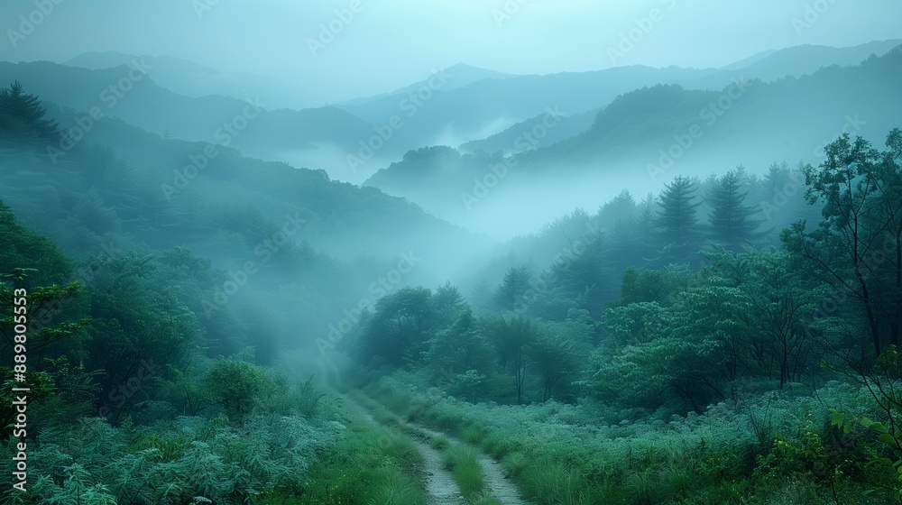 Obraz premium Foggy Mountain Road in the Early Morning