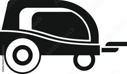 Simple icon of a covered trailer for a bicycle, being used to transport goods
