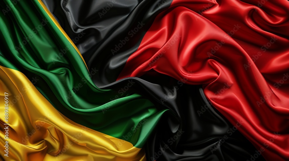 A detailed image of a fabric flag art blending green, yellow, and red colors, illustrating themes of national pride, unity, and cultural richness in an abstract form. A detailed image of a fabric flag art blending green, yellow, and red colors, illustrating themes of national pride, unity, and cultural richness in an abstract form.