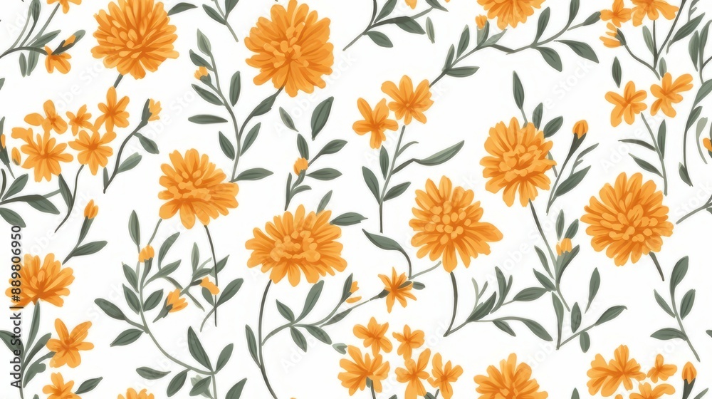 The beauty of the Marigold flower pattern with its yellow color and green leaves creates a background that is soothing to the eyes and heart, providing an atmosphere filled with joy and happiness. The beauty of the Marigold flower pattern with its yellow color and green leaves creates a background that is soothing to the eyes and heart, providing an atmosphere filled with joy and happiness.
