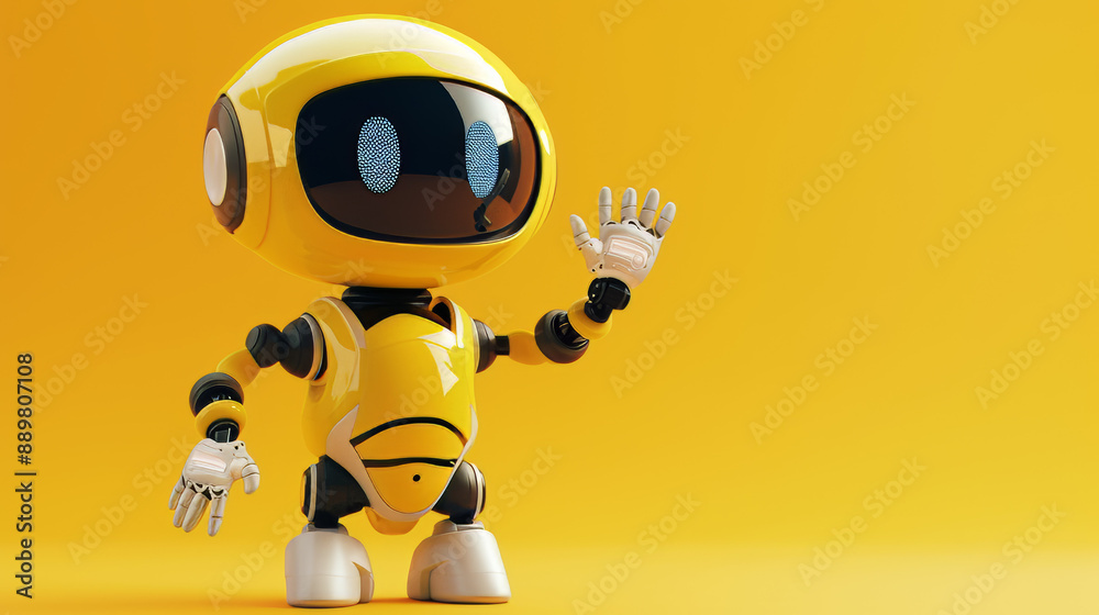 Yellow Robot Waving Against a Bright Yellow Background Yellow Robot Waving Against a Bright Yellow Background