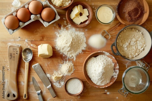 Baking Ingredients on a Wooden Table