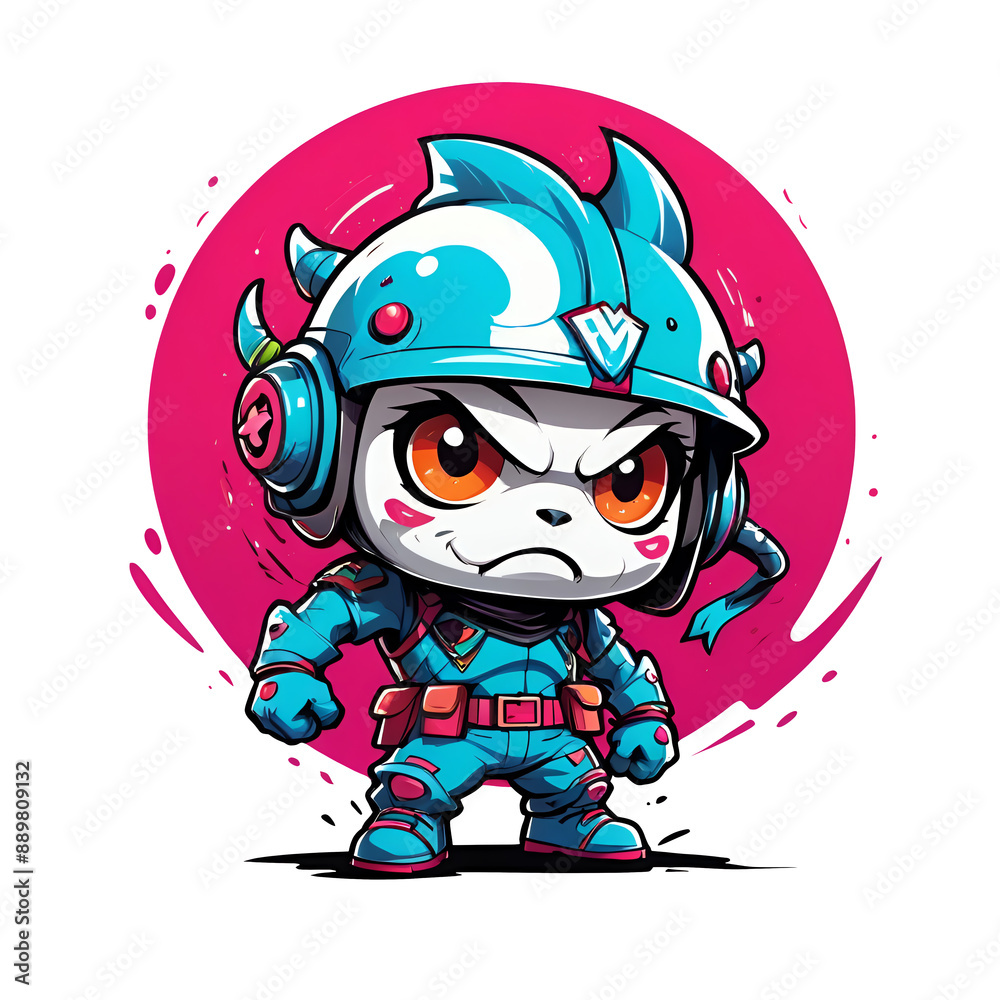A cartoonish blue character with a helmet and headphones on A cartoonish blue character with a helmet and headphones on
