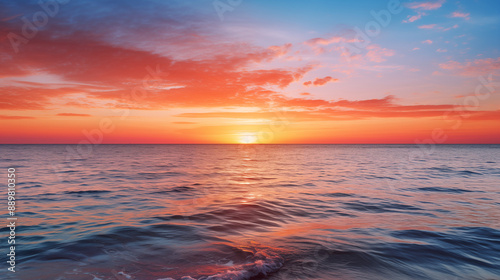 Sunset Over Tranquil Ocean Waves with Colorful Sky and Gentle Reflections
