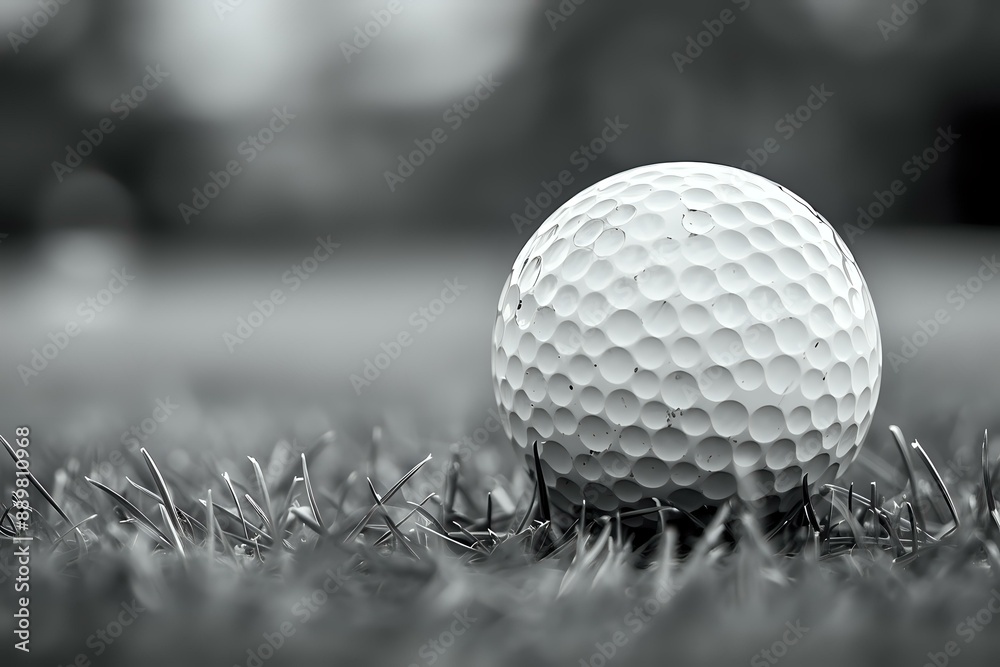 Black and white golf ball on grass, highlighting texture and simplicity. Perfect for themes of sports, focus, and minimalism. Black and white golf ball on grass, highlighting texture and simplicity. Perfect for themes of sports, focus, and minimalism.
