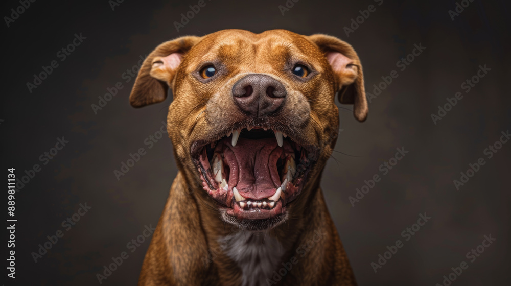 Brown Pit Bull Dog With Open Mouth and Teeth Brown Pit Bull Dog With Open Mouth and Teeth