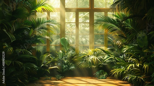 Illustrated Greenhouse Plants and Leaves Wallpaper