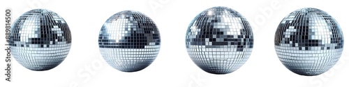 Set of Shiny silver disco mirror ball isolated on white and transparent background PNG