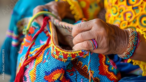 Traditional Wayuu bag crafting in Colombia