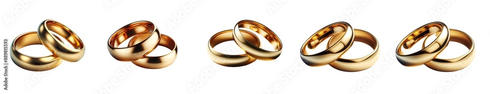 Set of Two golden wedding rings cut out. white and transparent background. Set of Two golden wedding rings cut out. white and transparent background.