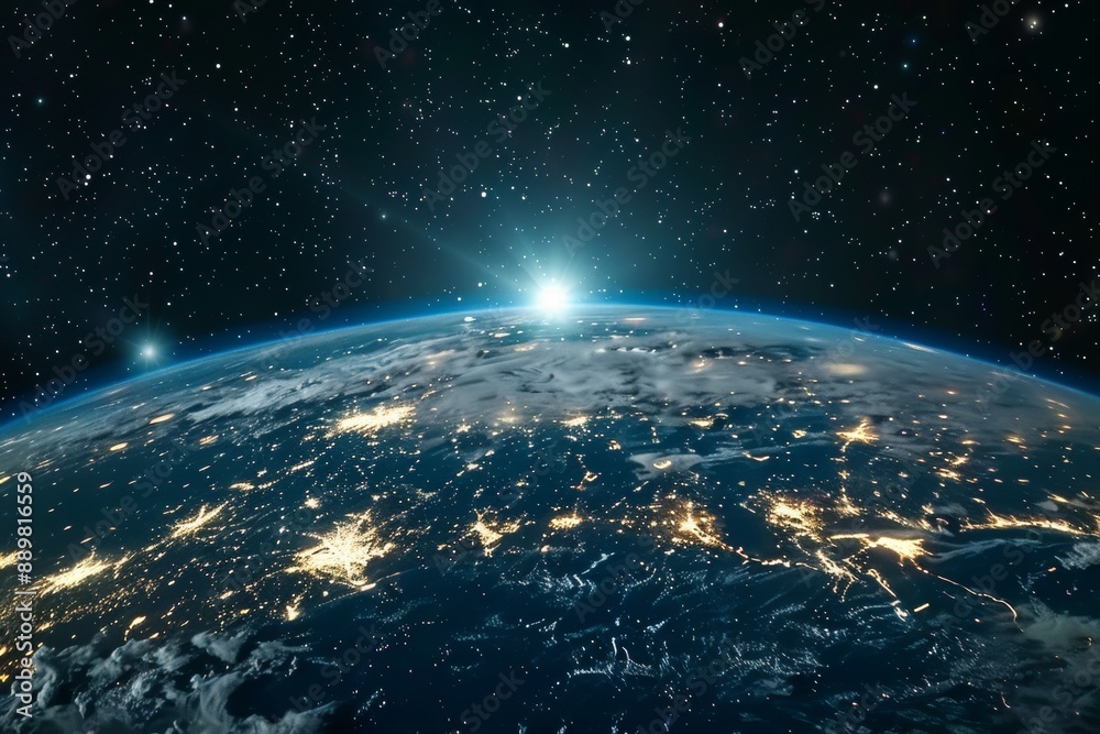 Obraz premium Awe inspiring photo of Earth at night from space showcasing the planets beauty and the vastness of the universe
