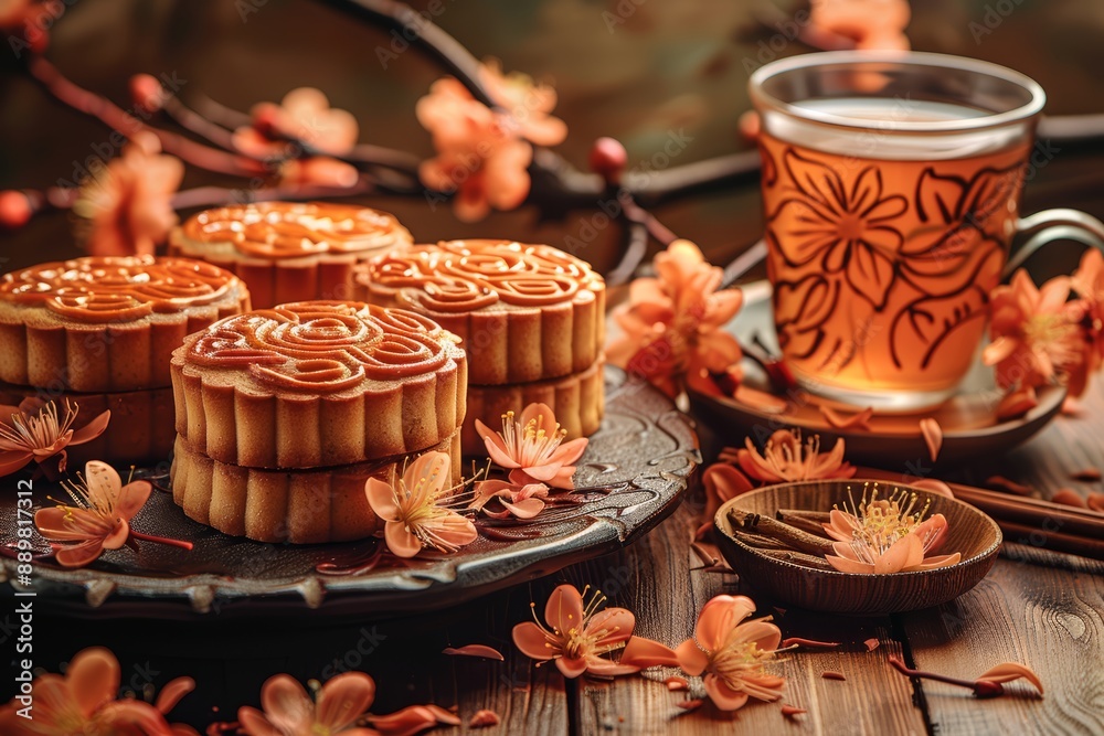 Fototapeta premium Mid autumn festival holiday background