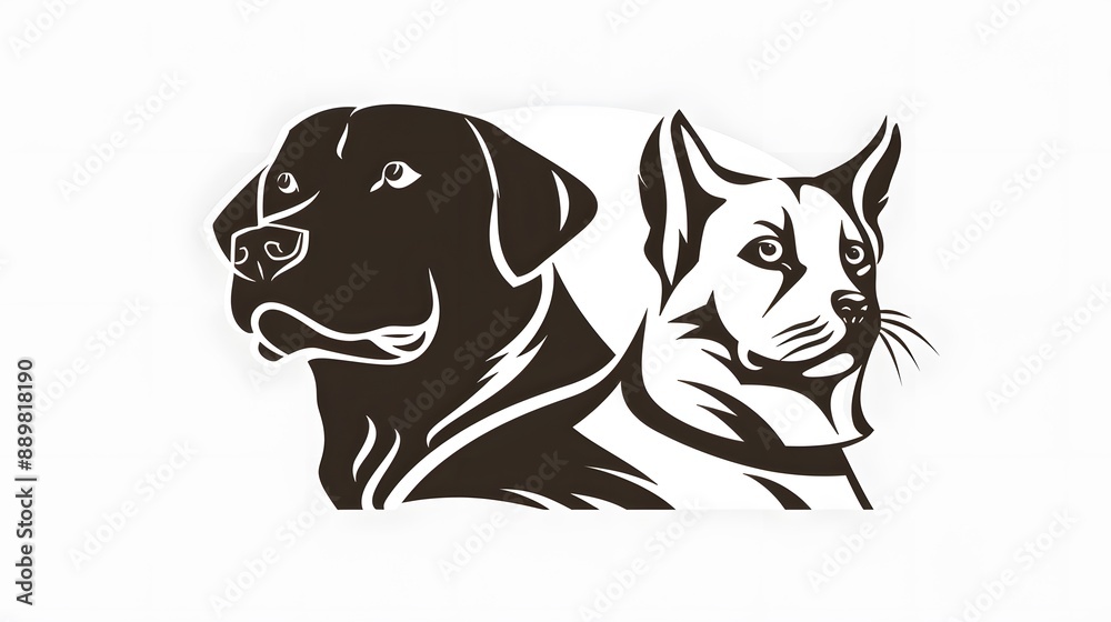 Fototapeta premium dog, animal, cartoon, puppy, pet, cute, vector, illustration, cat, happy, isolated, brown, love, fun, art, pets, funny, white, tail, canine, sitting, friendship, drawing