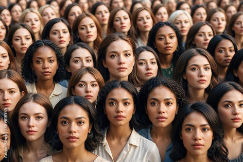 Crowd of diverse multiracial women looking up  © Kheng Guan Toh