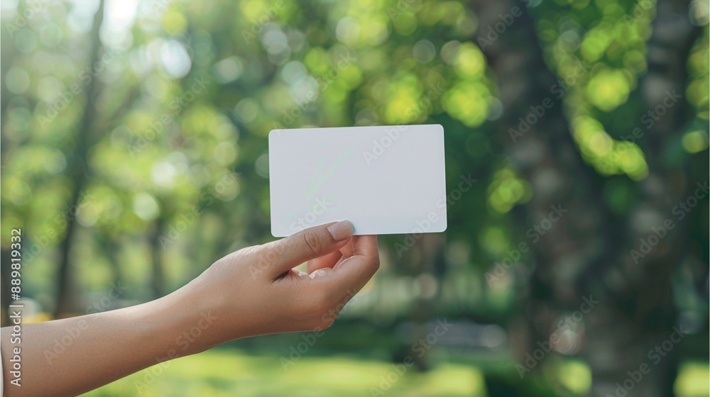 woman's hand showing a blank credit card mock-up, business card mock up