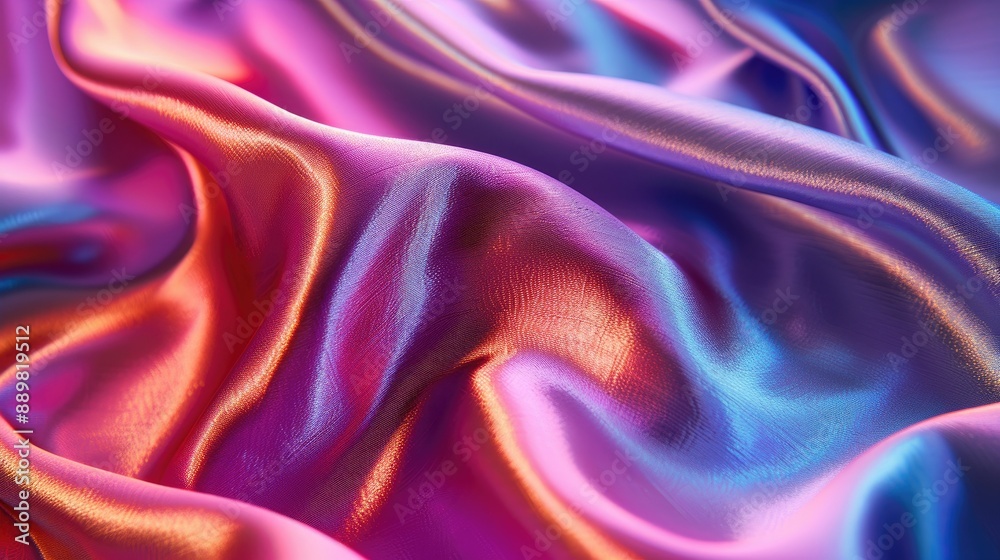 Obraz premium Close-up of vibrant silk fabric with a glossy surface, ideal for elegant design work