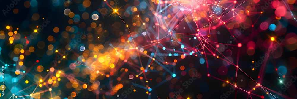 Fototapeta premium Abstract Background with Glowing Network and Bokeh Lights